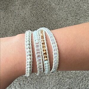 Victoria Emerson White and Gold Beaded Bracelet Set